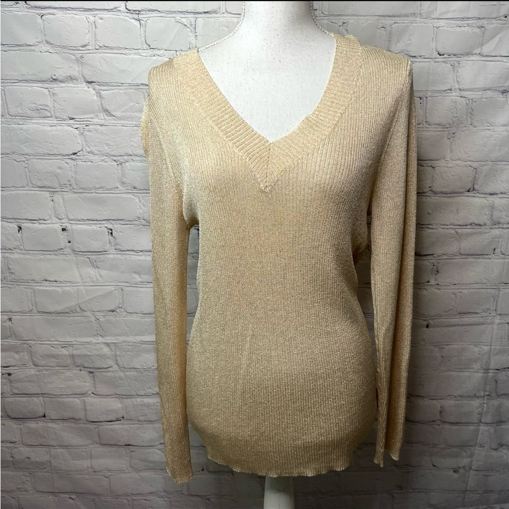 Chico’s Gold V-Neck Sweater Medium